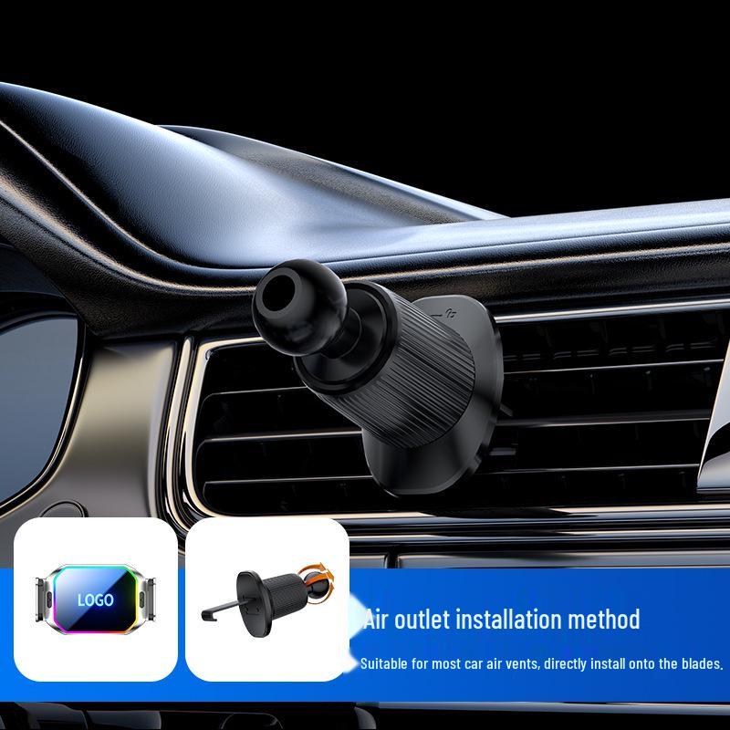 Logo Engraving Car Phone Holder: Strong Magnetic, 15W Wireless Fast Charger with Multi-Color Atmosphere Light