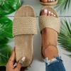 35-45 Women's Solid Color Casual Slides, Woven Straw Lightweight Soft Sole Slides, Summer Beach Slides