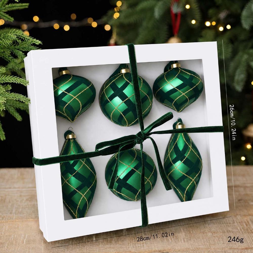 6Pcs Rhinestone Studded Rhinestone Christmas Bauble Flocked Xmas Tree Pendant Home Decoration