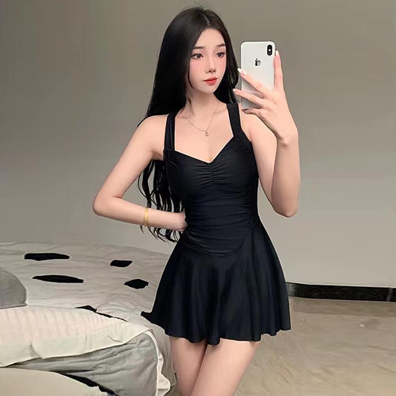 Women's Conservative Slimming One-Piece Swimsuit - INS Style, Sexy Strappy Korean Dress Design