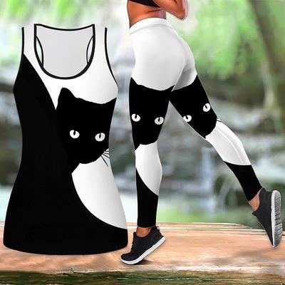 Черный кошачий принт йога костюм для женщин модные леггинсы для тренировок фитнес спортивные повседневные штаны для йоги