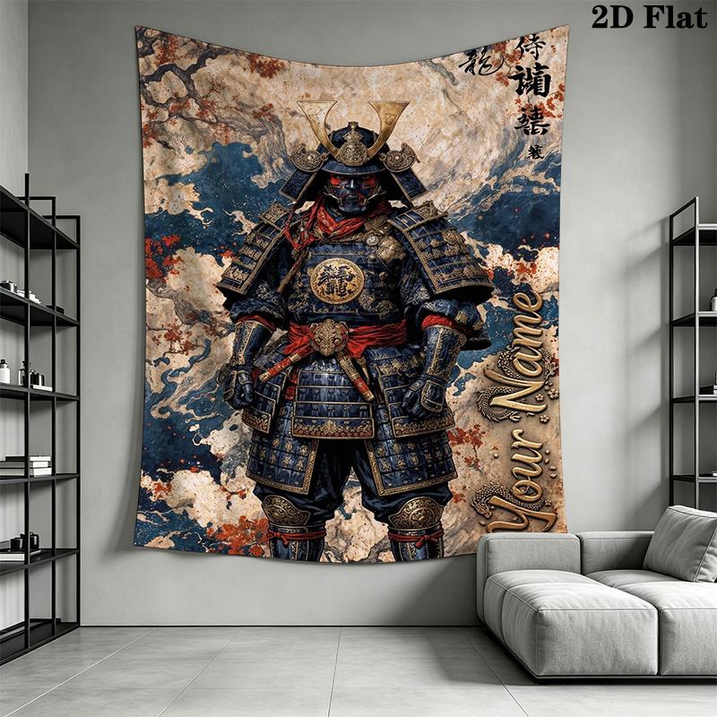 Name Custom Samurai Wall Tapestry Aesthetic Wall Hanging Printed Fabric Blanket Decorative Tapestries for Bedroom Living Room Home Decor