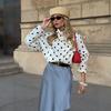 Womens Polka Dot Stand Collar Loose Casual Long Sleeve Jacket Street Style 2026