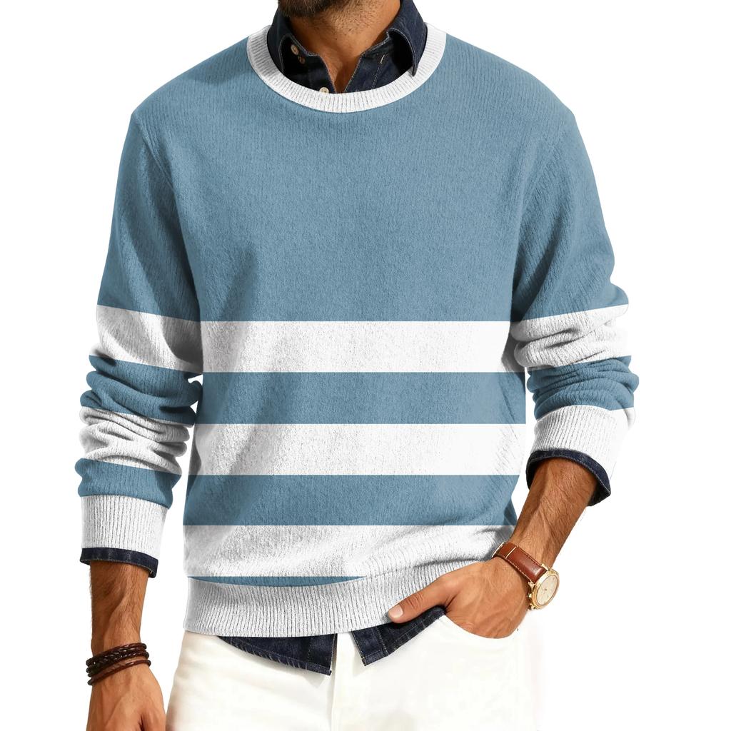 Мужской пуловер с круглым вырезом, длинными рукавами и рубчатой вязкой