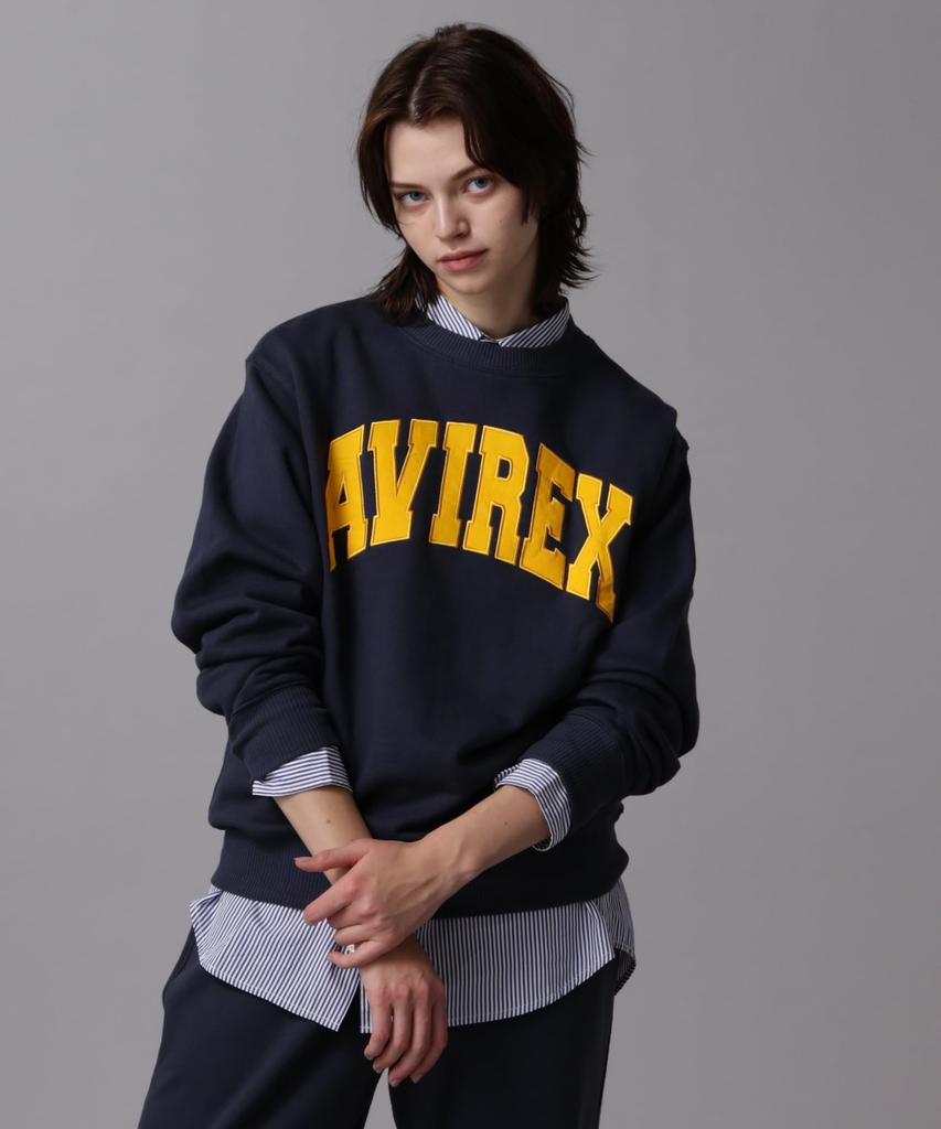 AVIREX CREW NECK L/S SWEAT LOGO 783-3932003 men's XL navy