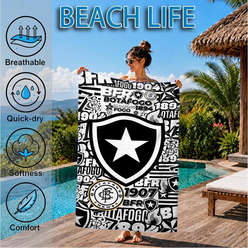 Shield With Star Emblem Printed Microfiber Beach Towel, Soft And Absorbent, Quick-Dry, Ideal for Summer Travel, Beach Essential, Swimming Pool