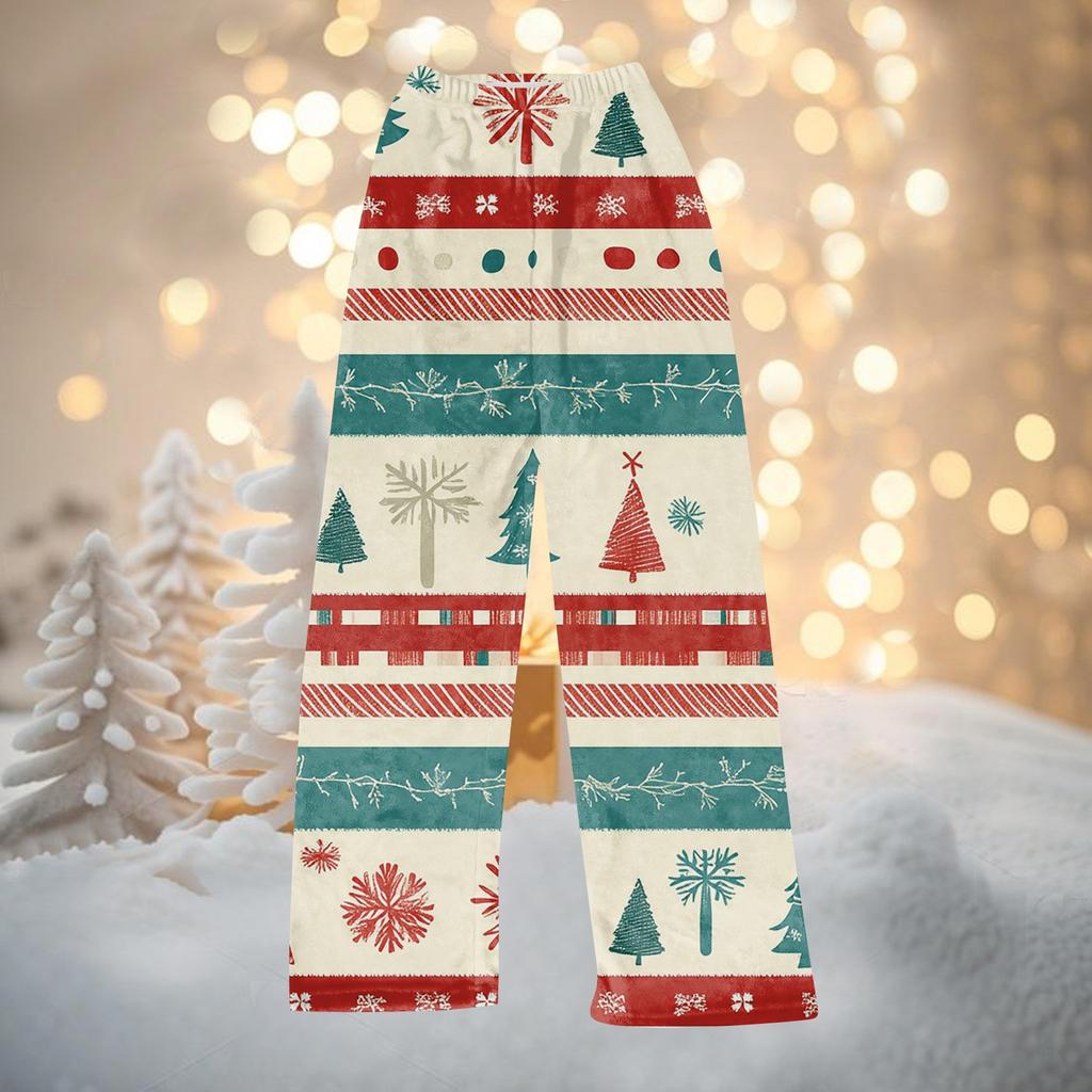 Women Autumn Winter Pants Full Length Long Trousers Christmas Printed Pants