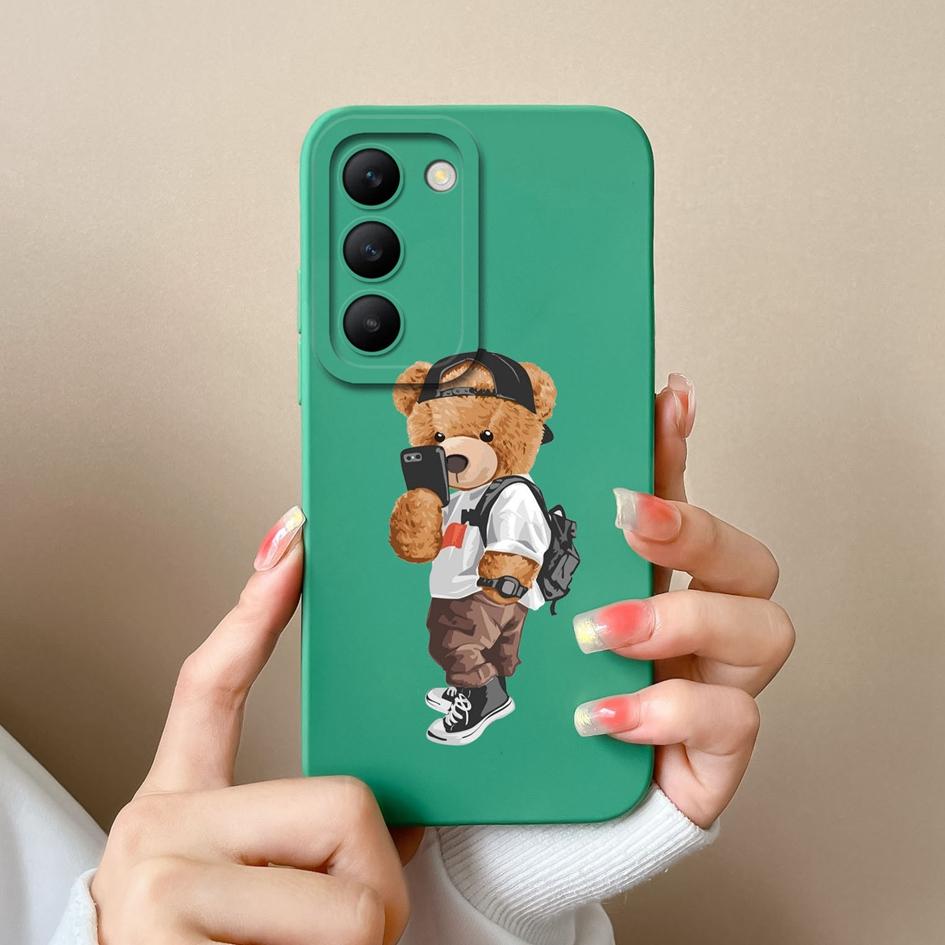 Прекрасный бампер Bear для Vivo Y200e V30 SE Y100 (ИДН) Чехол для телефона V40 Lite V30e T3, жидкий, мягкий, силиконовый, защита линз, симпатичные чехлы для Vivo Shell