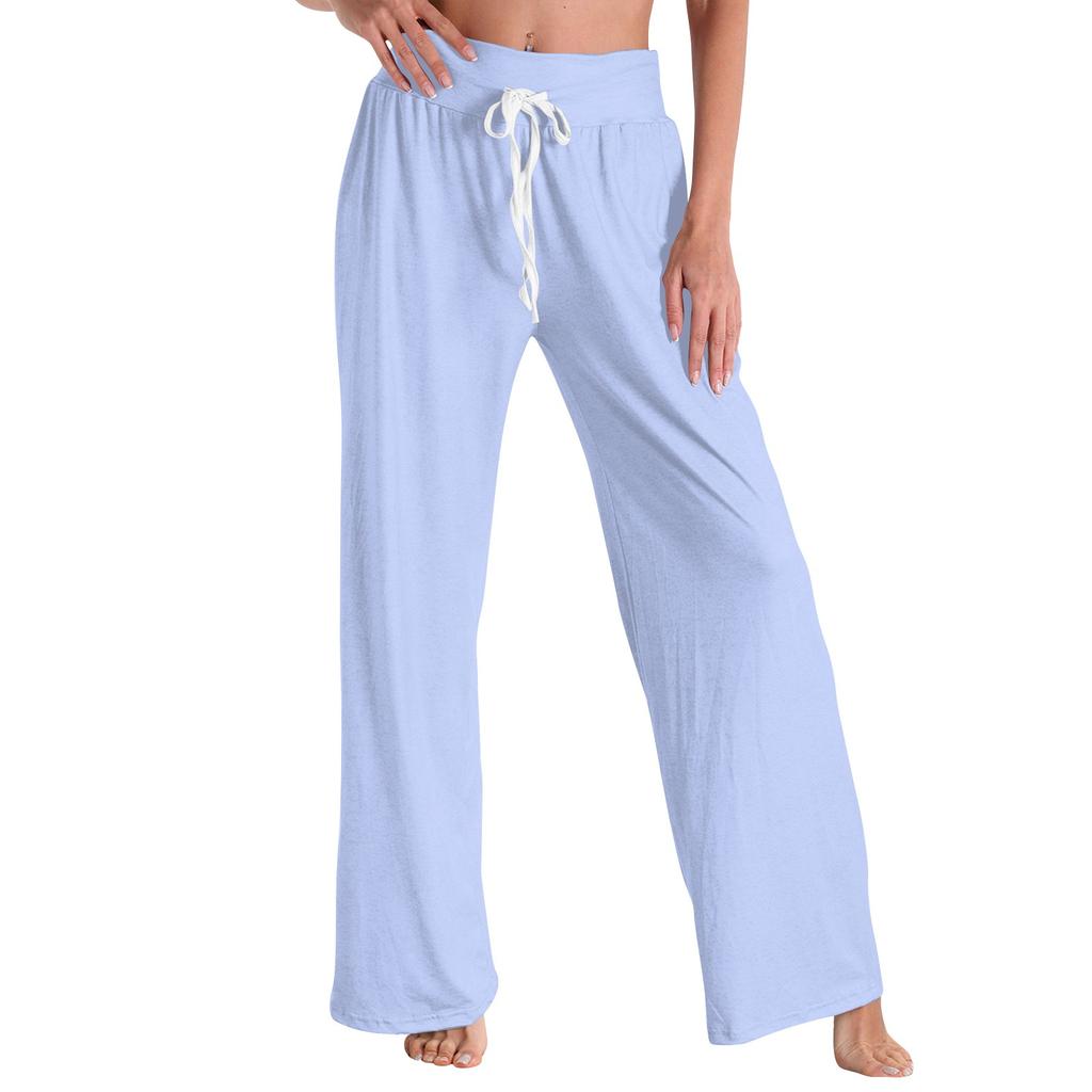 Женские модные повседневные удобные пижамные штаны, однотонные, с принтом, на шнурке, широкие брюки