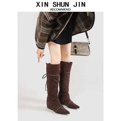 Плиссированные остроносые челси на плоской подошве с ремешками осень-зима новые ретро нишевые ботинки Майяр западные ковбойские ботинки