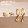4PCS Fashion Star Moon Stainless Steel Zircon Stud Earrings Set For Women 114K Gold Plated Earring Classic Huggie Daily Jewelry
