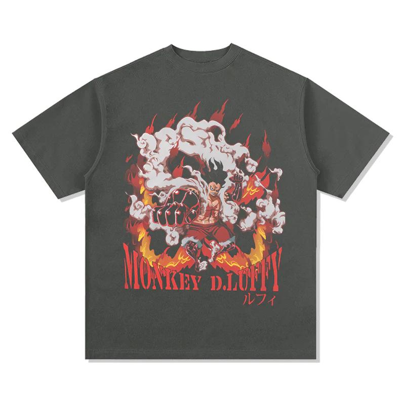 Футболка с принтом One Piece Monkey D Luffy Gear 4 Мужская Женская Харадзюку Хлопок Модная Уличная Свободная Короткий рукав Круглый вырез Графическая футболка
