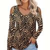 Модная повседневная футболка с длинным рукавом и открытыми плечами, V-образным вырезом, полосатым принтом, блузка, топ для женщин