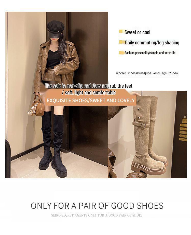 Stylish Two-Way Fold-Over Thick-Soled Women's Chunky-Heeled Knee-High Riding Boots for Autumn/Winter 2025.