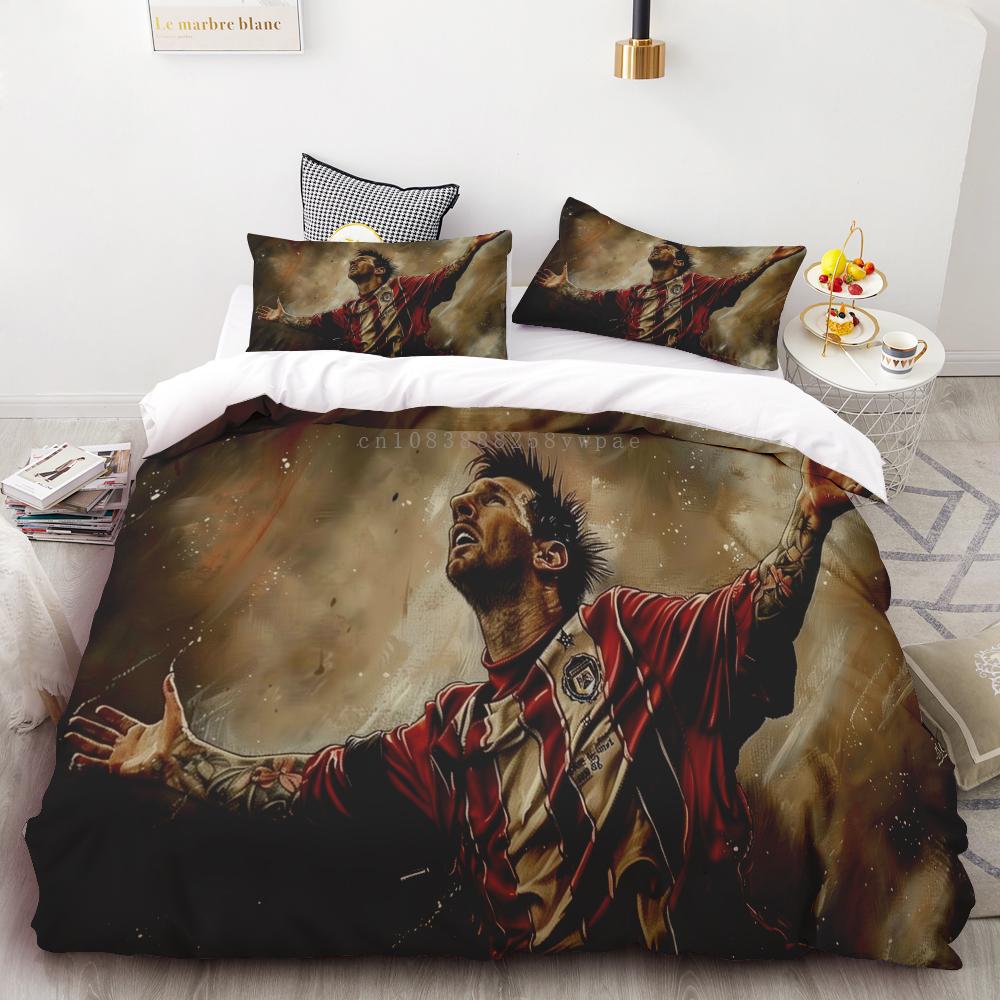 Комплект пододеяльника Звезда футбола Месси с принтом Мягкое и удобное постельное белье Полиэстер Односпальный Двуспальный Комплект постельного белья Детский подарок
