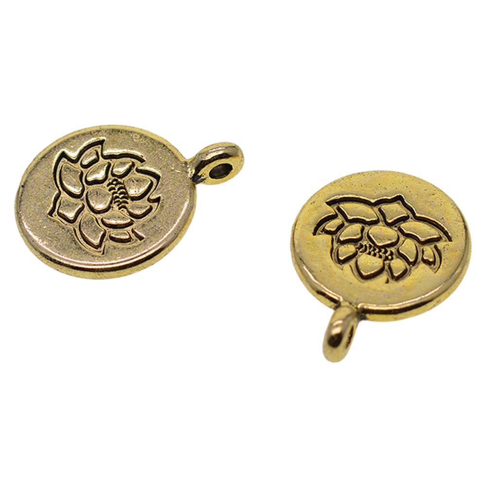 30 шт. винтажные золотые гравированные круглые подвески для йоги с цветком лотоса для самостоятельного изготовления