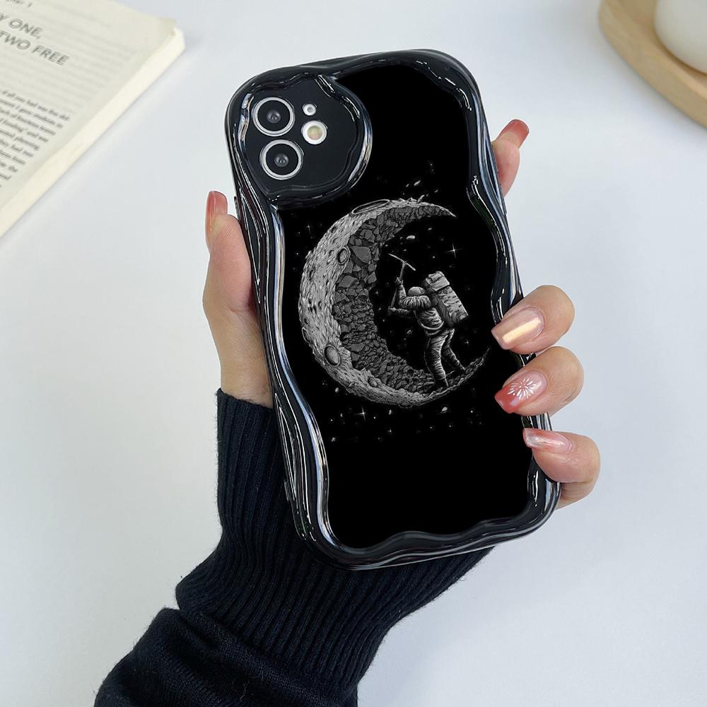 Ae97 Space Moon Astronaut Black art защитные чехлы для телефонов Samsung S23 S24 Ultra A55 A14 A25 Infinix Hot 40 Pro Tecno Spark 20 Wave TPU задняя крышка