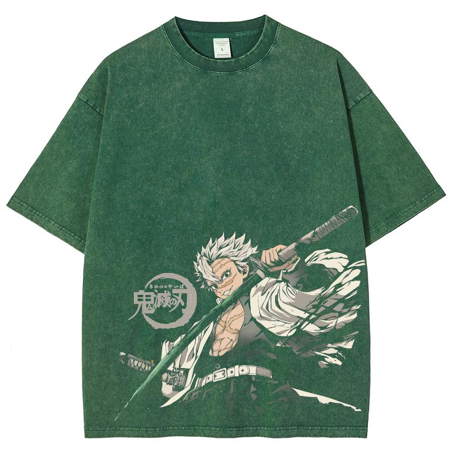 Аниме Demon Slayer Shinazugawa Sanemi Принт Футболка Мужская Женская Футболки из стираного хлопка Оверсайз футболка Харадзюку Мужская футболка
