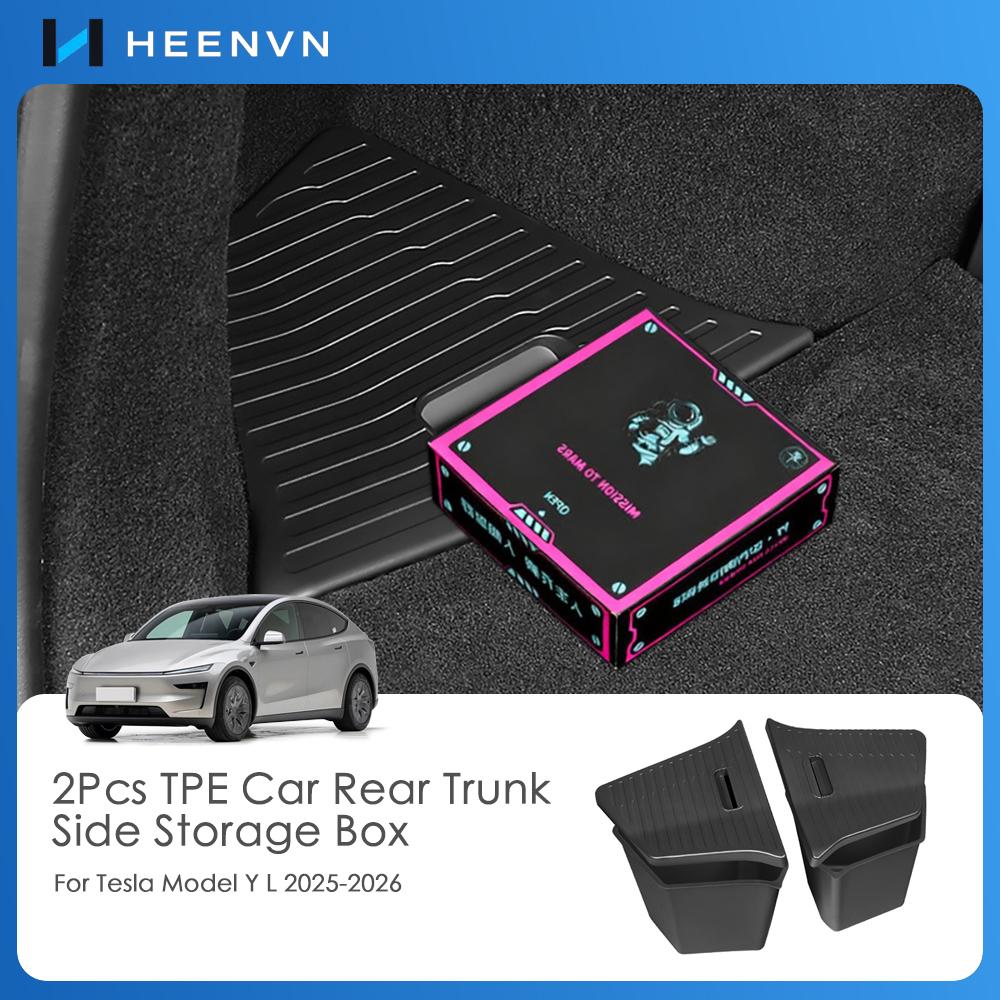 Heenvn For Tesla New Model Y L 2026 2025 Car Trunk Side Storage Box Cover Plate Organizer Car Trunk Side Storage Box Accessories