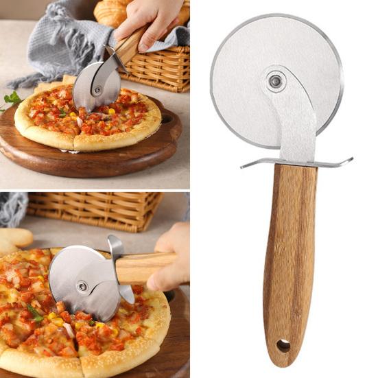 Pizza Cutter Wheel with Wooden Handle Stainless Steel Pizza Cutter Rocker Slicer Sharp Pizza Cutting Tools for Pizza Pie Bread Cheese