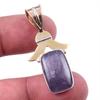 Natural Iolite Gemstone 925 Solid Sterling Silver Two Tone Pendant 1.50" E5v57