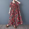 Short Sleeve Plus Size Cotton Vintage Floral New In Dresses for Women Casual Loose Long Summer Dress