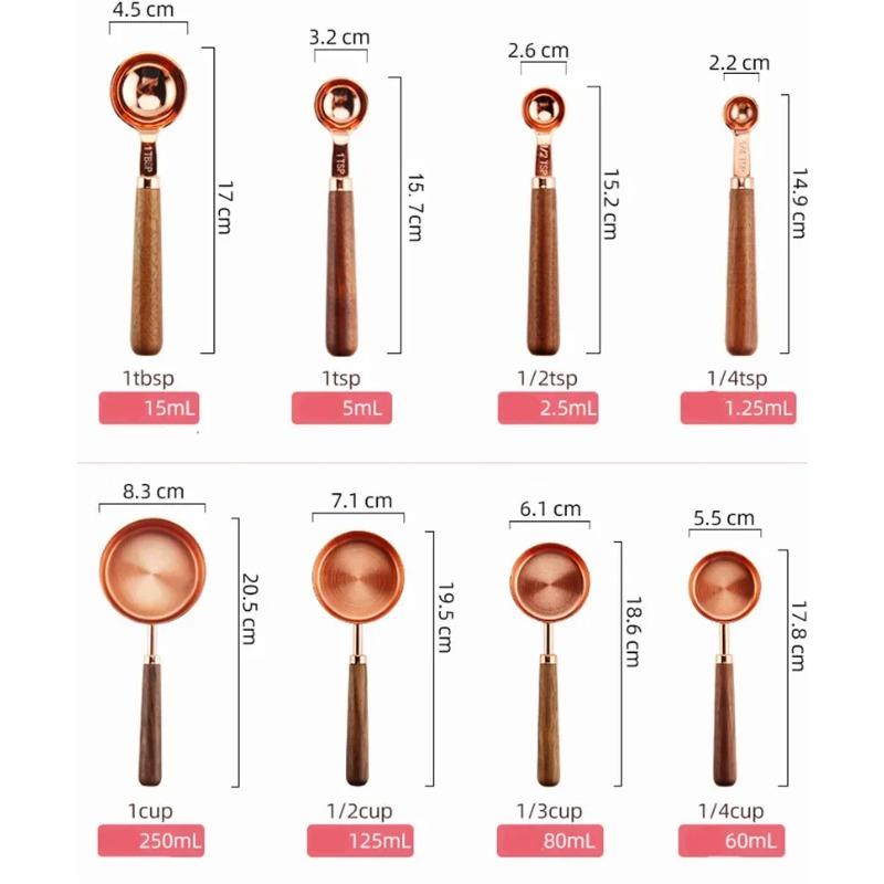 Нержавеющая сталь грамм деревянные мерные чашки ложки позолоченные медные розовое золото кухонные весы для выпечки набор мерных ложек пищевые весы