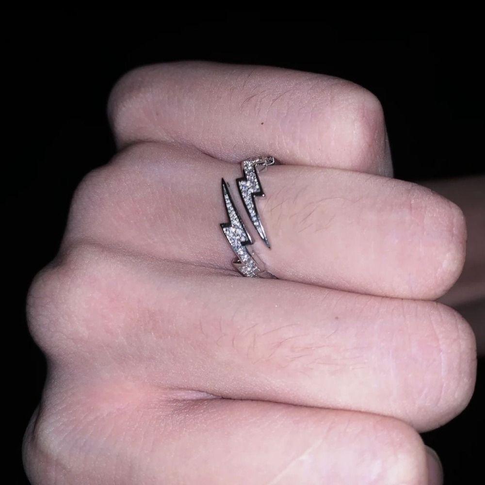 1pcs Zircon Open Ring Lightning Shape Design Knuckle Ring Zircon Ring  Party Decorations