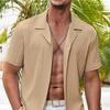 Мужская мода летние рубашки с коротким рукавом сплошная полоса повседневная пляжная рубашка большого размера США