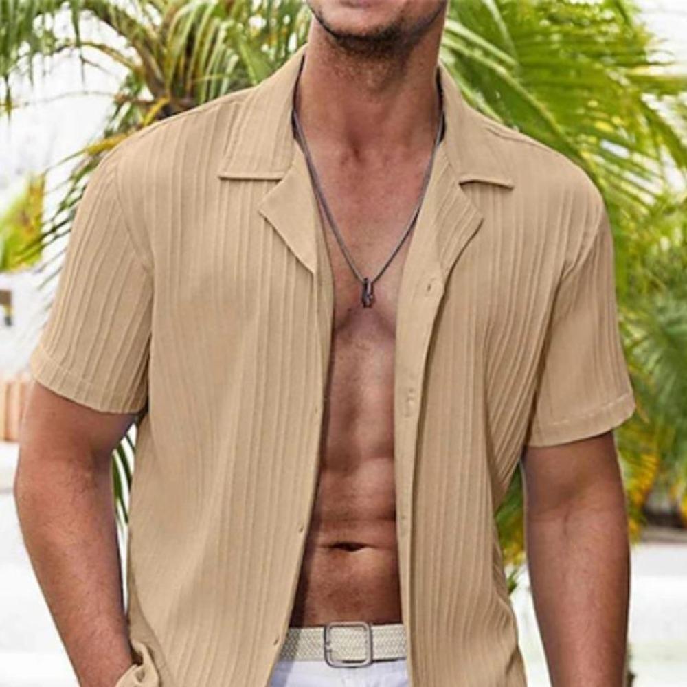 Мужская мода летние рубашки с коротким рукавом сплошная полоса повседневная пляжная рубашка большого размера США