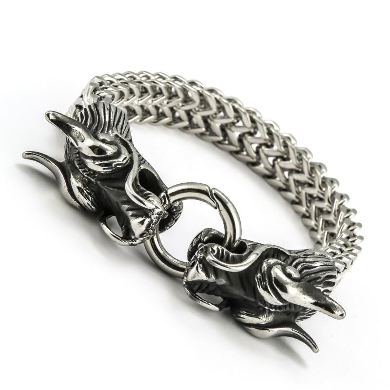 Mens Stainless Steel Dragon Head Clasp Bracelet Multi-Layer Biker Style Titanium Jewelry Outdoor Adventure