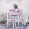Kids Wooden Dressing Table And Stool Make Up Desk Pink