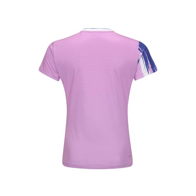 Li Ning Серия Бадминтон Принт Граффити Буквы V-образный вырез Футболка с коротким рукавом Женские топы Светло-голубой Фиолетовый AAYV048-4