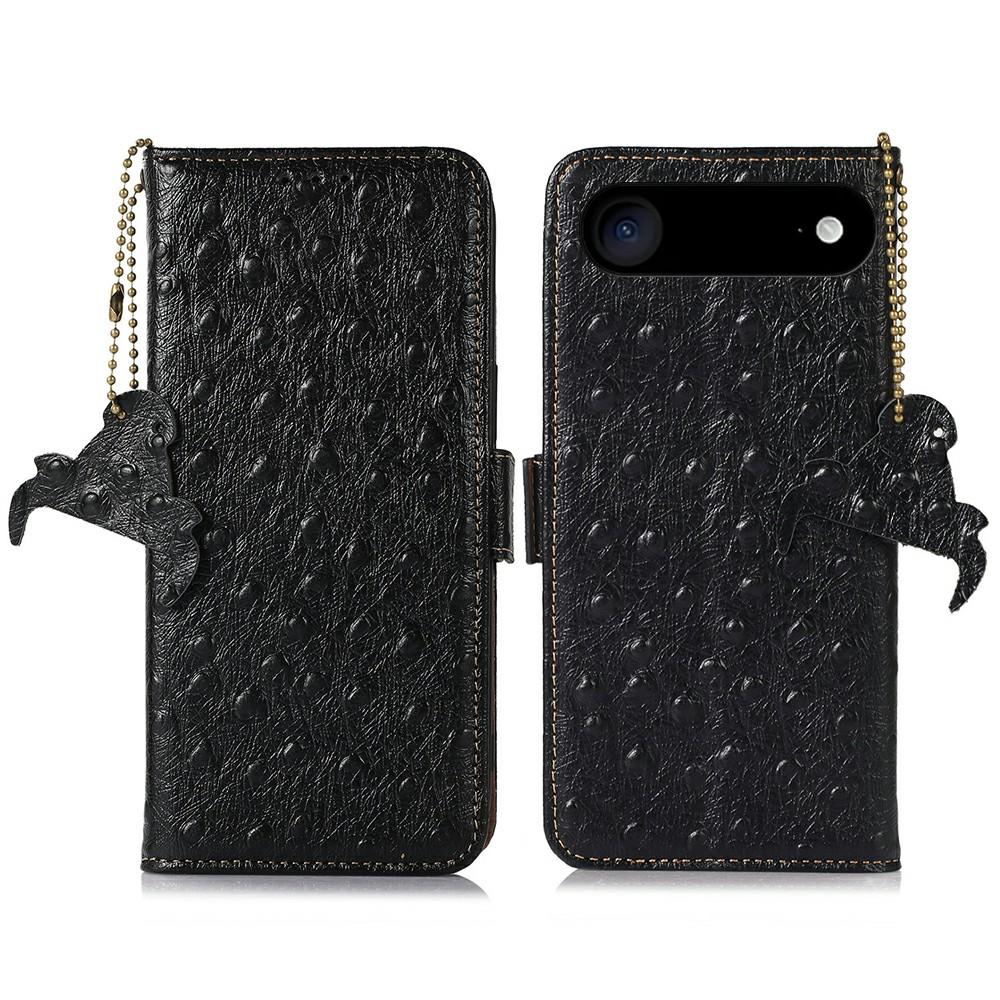 For iPhone 17 Air Case RFID Blocking Genuine Cow Leather Phone Case Ostrich Texture