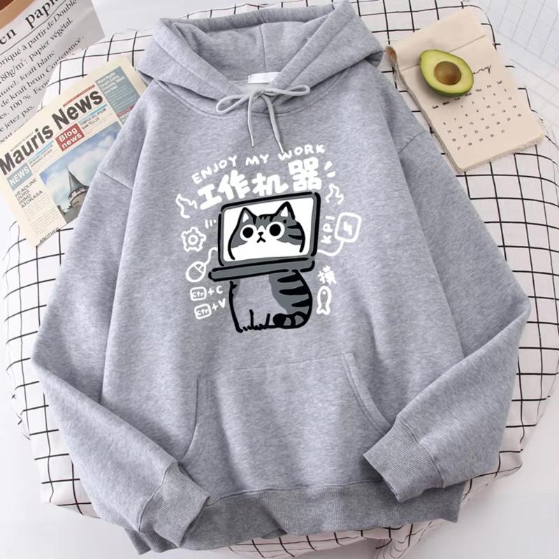 2025 Cartoon Cat Is An Abstract Work Machine Mans Pullover Comfort Harajuku Wei Clothing Leisure Youth Hoody Youth Cartoon