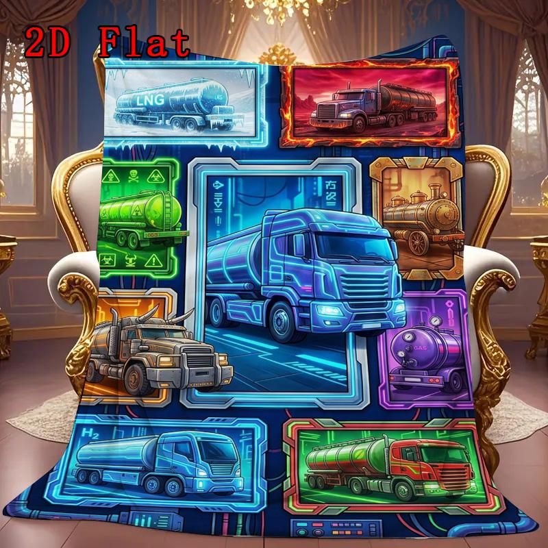 Future Tanker Trucks Showcase 2D Flat Pattern Flannel Blanket, High quality All Seasons, Home Decor, Warmth and Comfort, Perfect for Christmas Gifts.