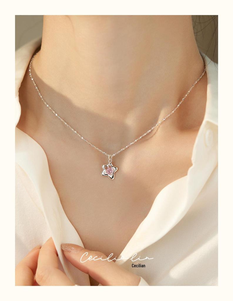 925 Silver Zircon Star Necklace - Women's Summer 2023 Light Luxury Clavicle Chain, Niche Design Gift