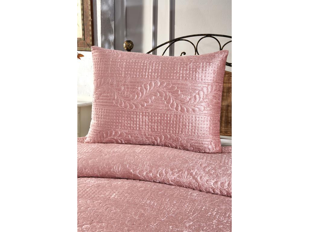 Комплект покрывала Velica Velvet 2 шт., Покрывало 180x230, Наволочка 50x70, Односпальный, Queen, Розовый
