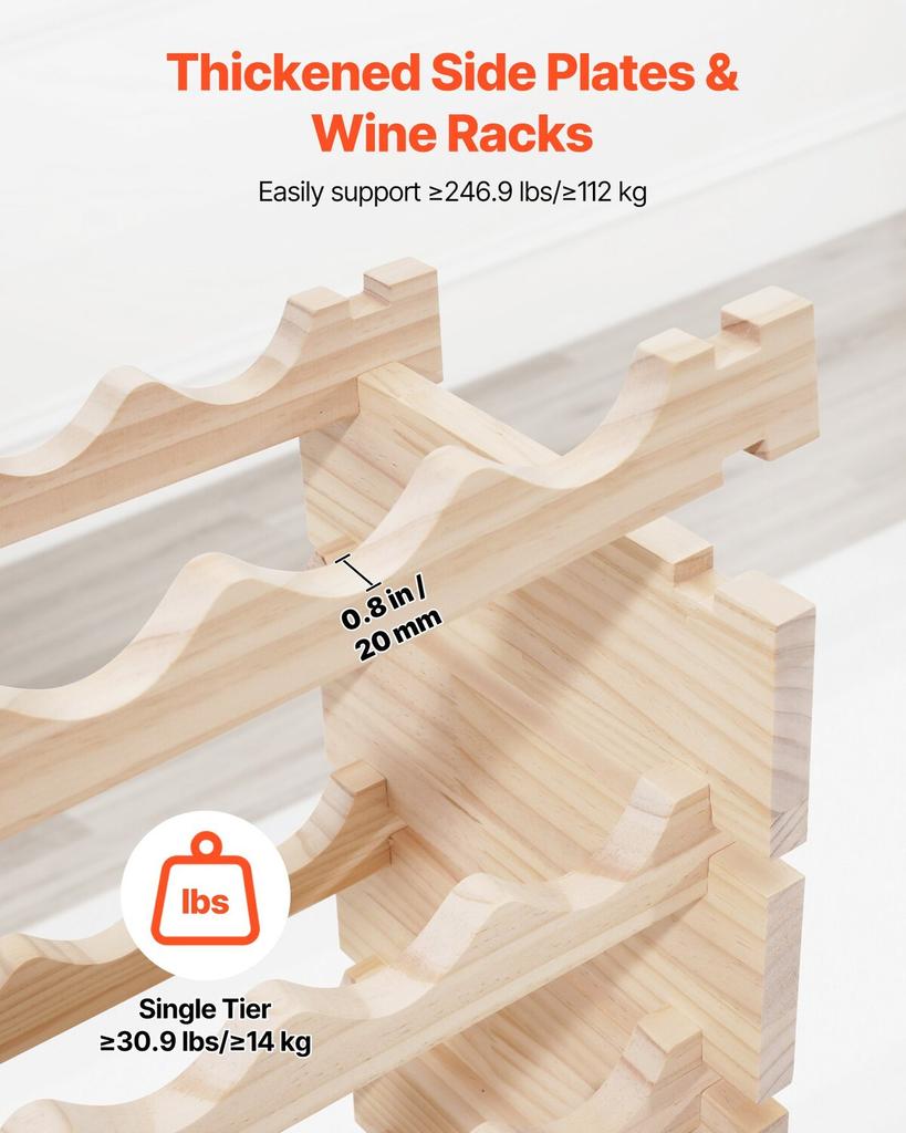 96 Bottle Stackable Modular Wine Rack, 8-Tier Wine Bottle Holder,Solid Wood Floor Freestanding Wine Storage Rack For Pinot Noir bottles,For Kitchen,