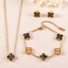 Elegant French Vintage Clover 3-Piece Jewelry Set Stainless Steel Gold Plated Women Sweet Style Necklace Bracelet Earrings