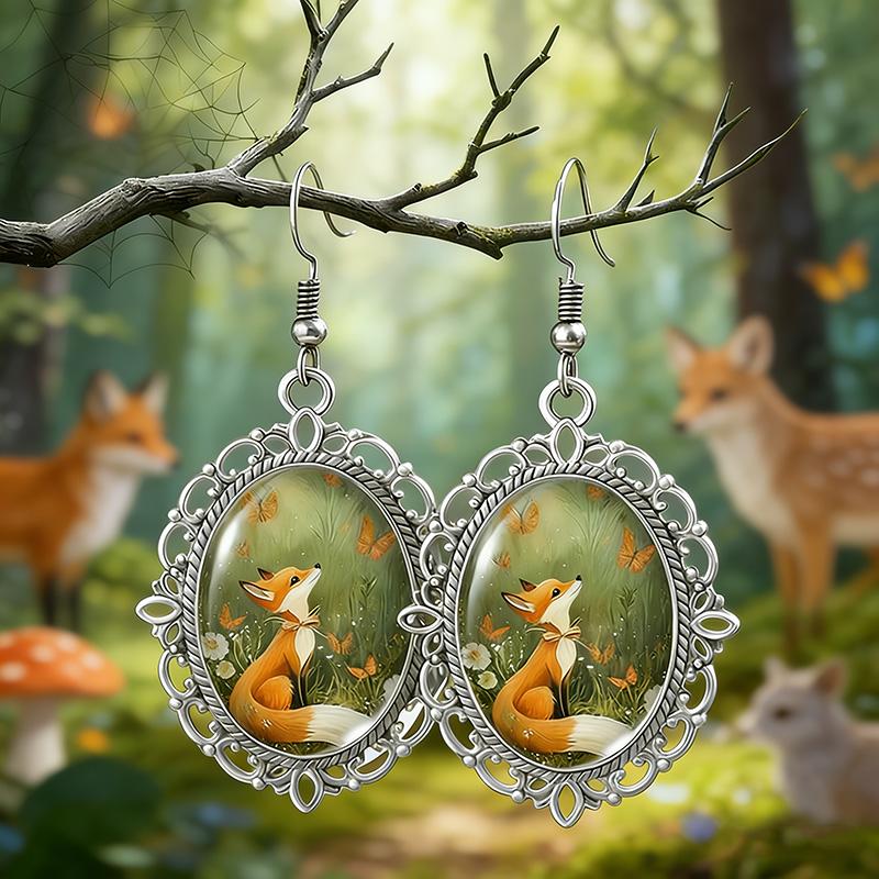 Серьги-подвески «Индейка на День благодарения» для женщин, мультяшные лисички, овальные серьги под стеклянным куполом, украшения с животными, подарки