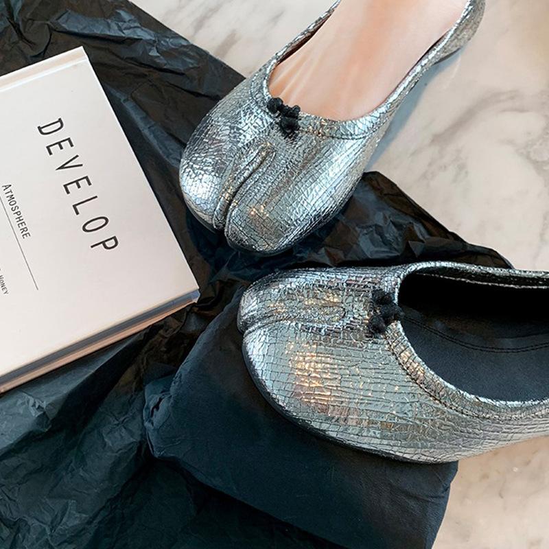 Виноградная мать studiolee весна и осень женские зеркальные свиные ножки с раздвоенным носком, одинарные туфли на плоской подошве с юбками