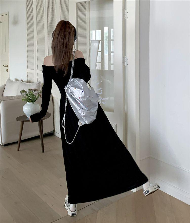 Женское французское трикотажное платье-свитер с длинным рукавом на одно плечо, приталенный осенне-зимний стиль