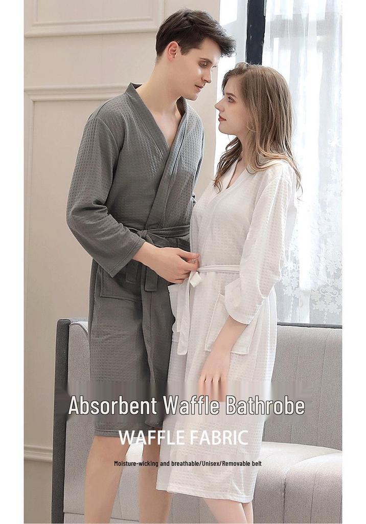 Spring & Summer Waffle Bathrobe: Lightweight, Quick-Dry Sauna Suit & Nightgown for Men & Women
