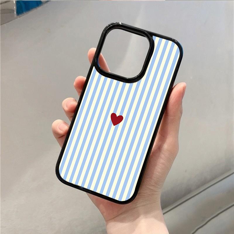 Минималистичный чехол для телефона с полосатым сердцем для iPhone 16 17 Pro Max 15 Pro 14 13 12 11 16E Air X XR XS 7 8 Plus SE2022 Ударопрочный чехол