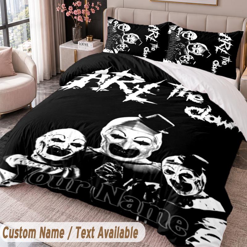 Custom Name Text 3Pcs Bedding Set Terrifier Art the Clown Duvet Cover And Two Pillowcases
