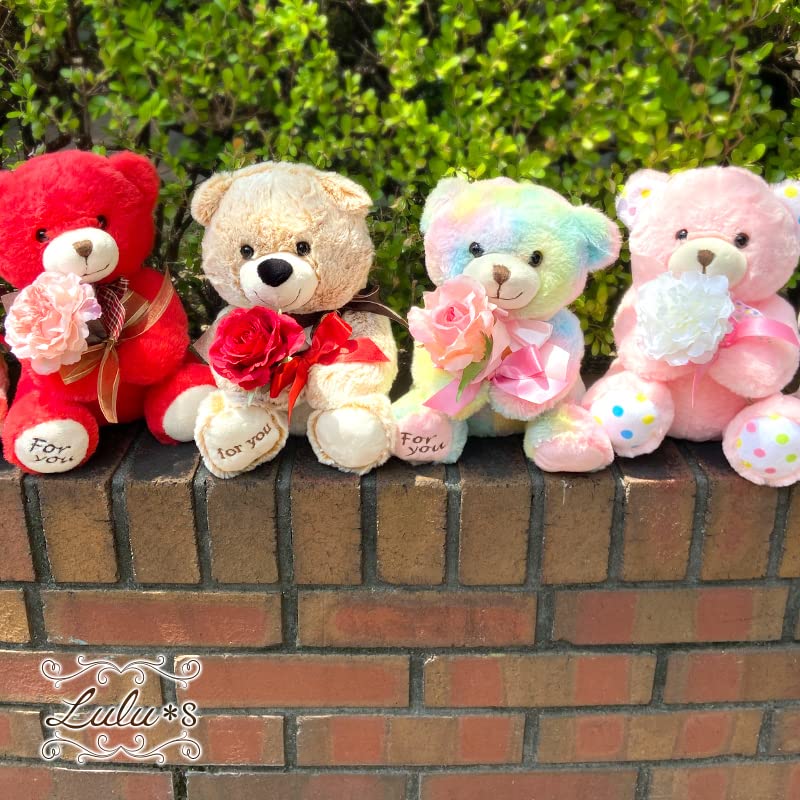 Букет на День Валентина Плюшевый мишка с искусственными цветами W230 x H250 x Lulu's Valentine's Full-Lille, Размер D200 мм, Радужный, Lulu's-0532