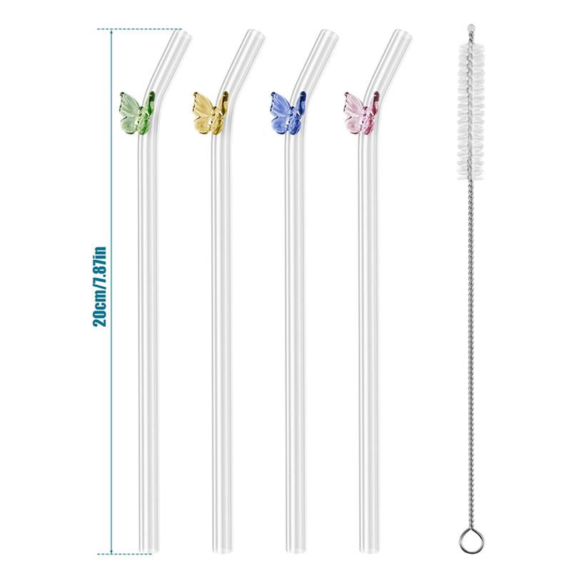 Набор стеклянных трубочек-бабочек, многоразовый барный инструмент для питья коктейлей и коктейлей