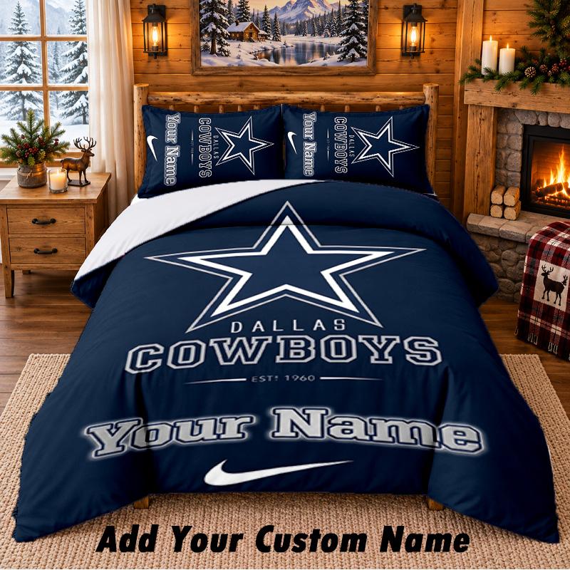 Постельное белье с узором Dallas Cowboys, комплект из 3 предметов, с возможностью добавления имени, простыня и наволочки для домашней спальни