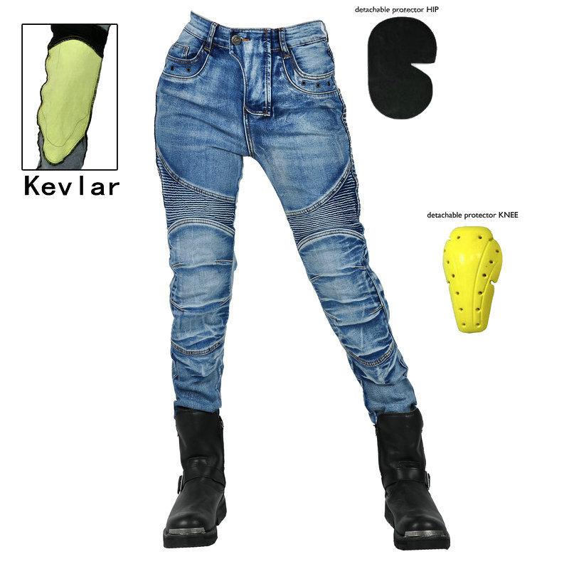 VOLERO+Motorcycle Wash Jeans Women's Vintage Motorcycle Casual Riding Pants+Kevlar Anti Wear And Anti Drop